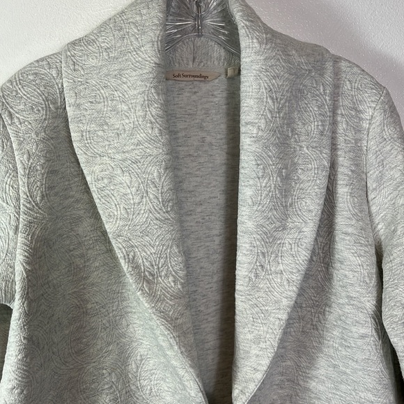 Soft Surroundings Jacket Women's Size M Cream & Gray Embossed Ribbon Tie Front - Picture 10 of 14